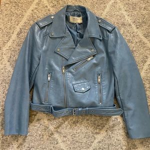 Baby Blue ZARA Basic faux leather moto jack Size small